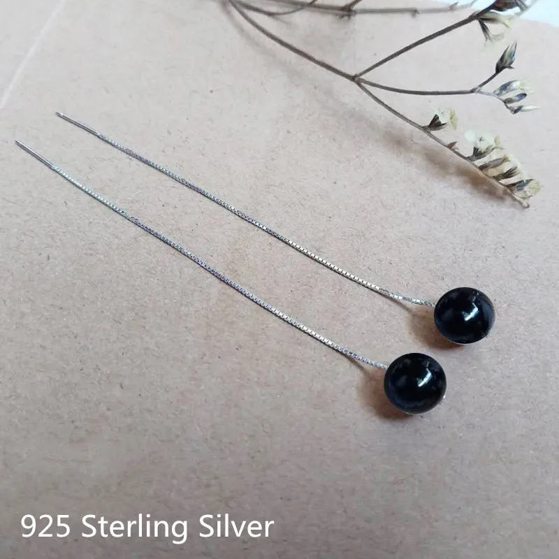 Женские длинные серьги-кисточки из черного агата серьги стерлингового серебра 925