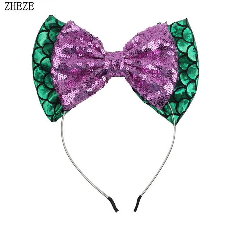 Bandeau de sirène Double couche à gros nœud à paillettes pour filles, couvre chef de Style métallique à paillettes, accessoires de cheveux pour enfants Festival  (0)