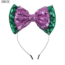 Bandeau de sirène Double couche à gros nœud à paillettes pour filles, couvre chef de Style métallique à paillettes, accessoires de cheveux pour enfants Festival  (2)