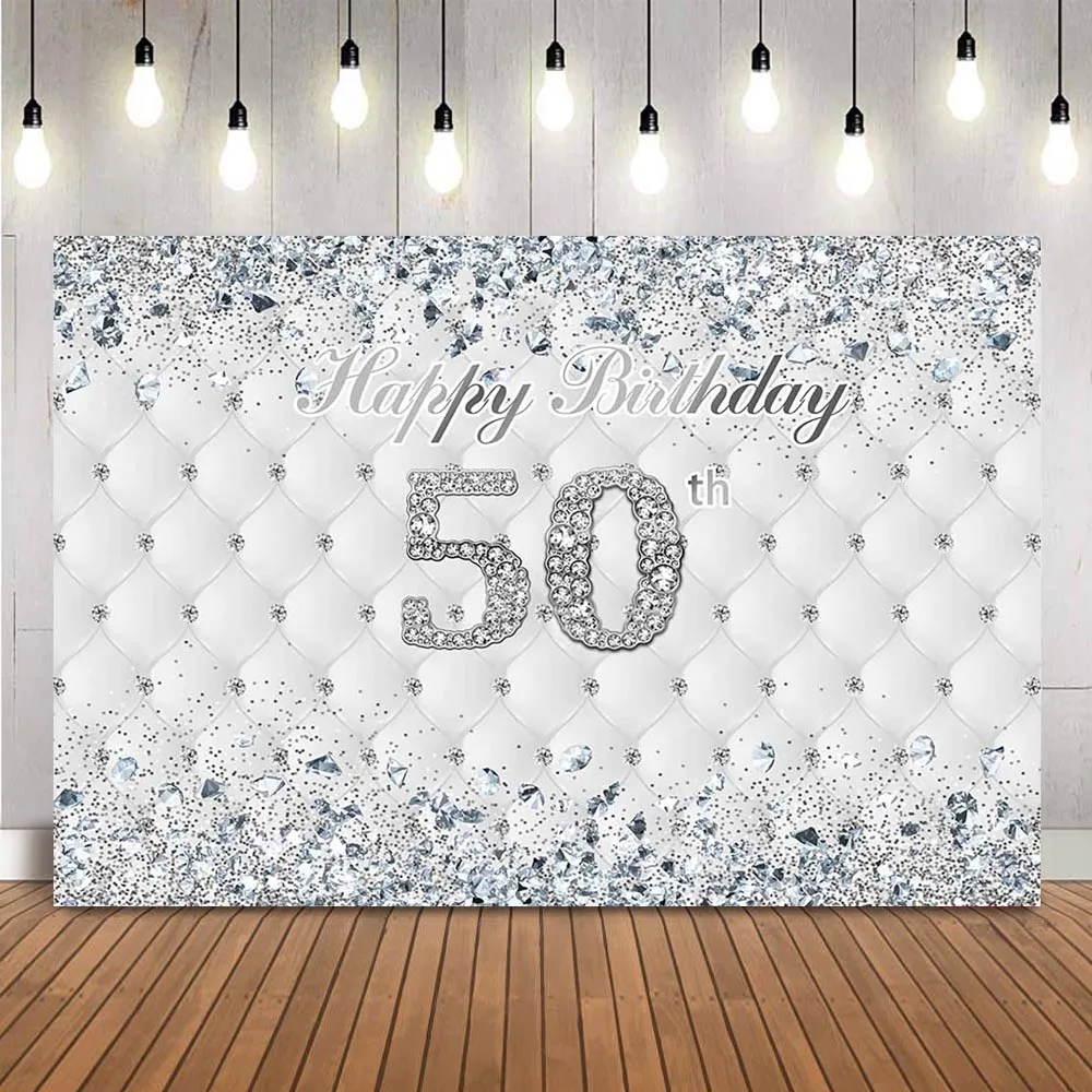 

50th sliver birthday backdrop for photography studio headboard diamonds adult birthday party decoration photobooth