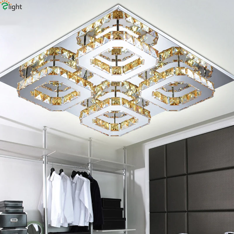 

Postmodern Mirror Steel Led Chandeliers Lighting Lustre Crystal Living Room Dimmable Led Ceiling Chandelier Lights Fixtures