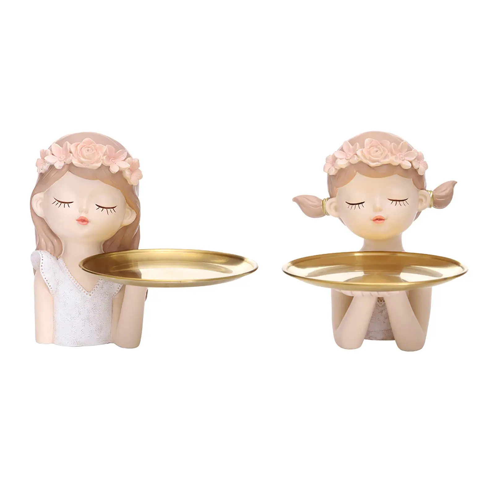 

Resin Lovely Girls Figurine Girl Statue Jewelry Holding Valet Tray Storage Tray Organizer for Home Office Decoration Ornament