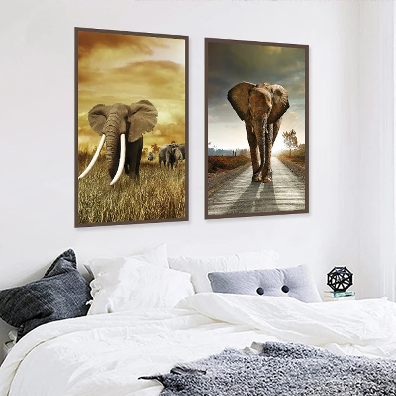 

Canvas Poster Print Lion Black Africa Elephants Wild Animals Scandinavia Posters and Print for Living Room Decoration Decor 2-21