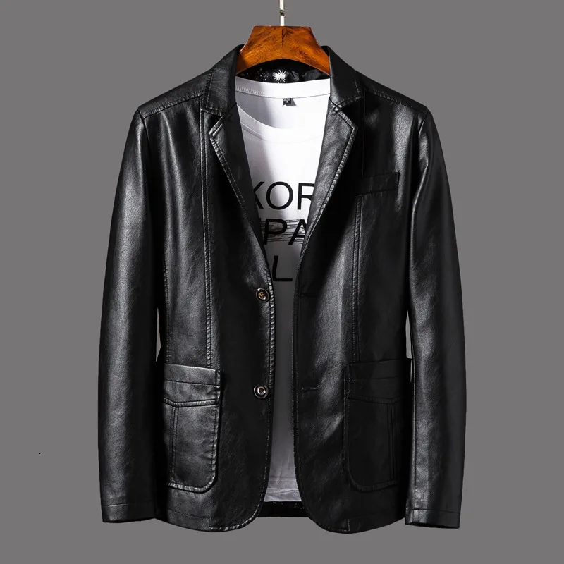 

New Handsome Black Suit Leather Jacket Men Trend Loose Coat Man Bomber Autumn Clothes Locomotive Mens Leather Jacket 2020