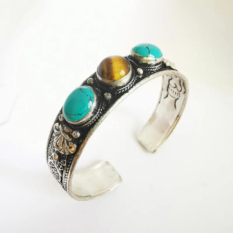 Тибетские ювелирные изделия белый металлический медный браслет с