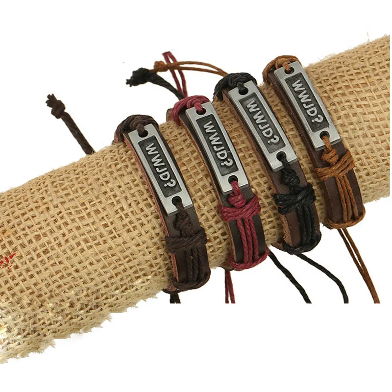 WWJD? Мужской кожаный браслет с буквами Иисуса Христа вера регулируемый ремешок