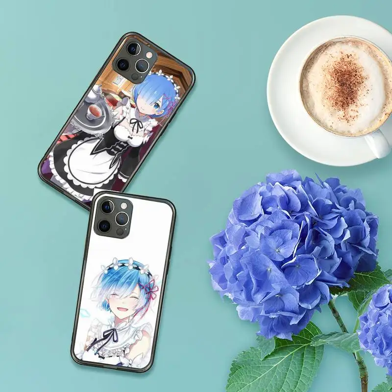 

Hot Anime ReZERO Ram Rem Phone Case For iPhone 7 8 11 12 X XS XR MINI Pro Max Plus Retro Black Grey clear transparent