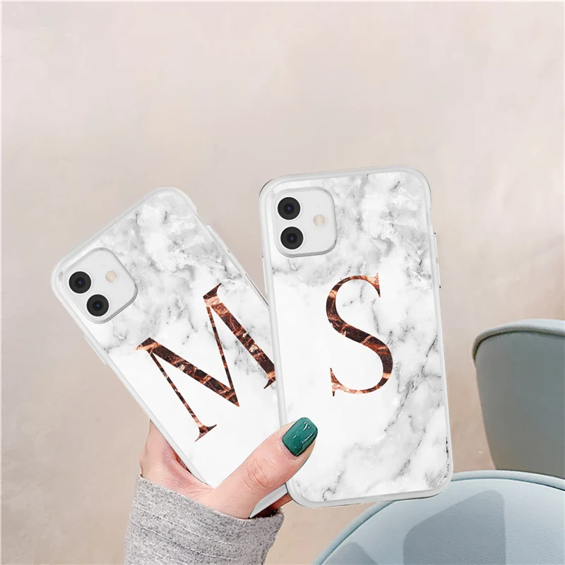 

Matte Marble Phone Case For iPhone 11 Pro Max 7 8 Plus 12 Pro XS Max X XR XS Max 12 Mini Initial Letter A Z Crown Soft Coque