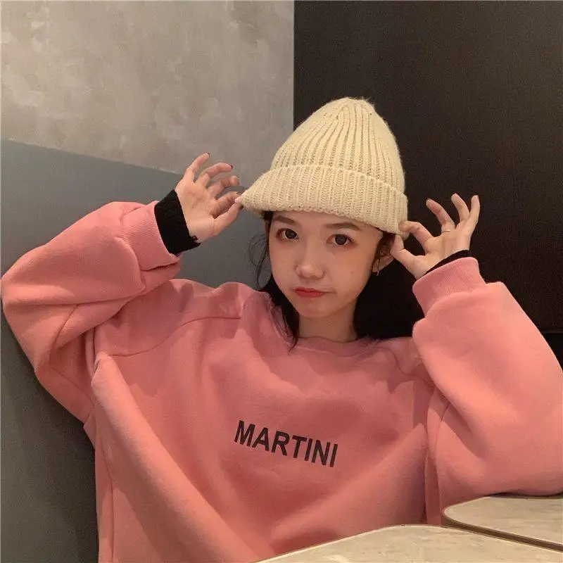 

Hoodies Women Chic Letter High Street All-match Simple Unisex Couples Oversized Sweatshirt Thicker Soft Fall Basic Lady Clothing