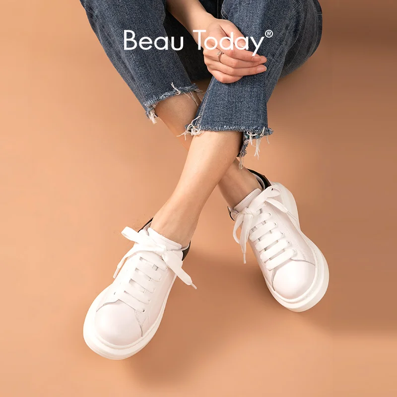 Кроссовки BeauToday женские из натуральной коровьей кожи на шнуровке Повседневная