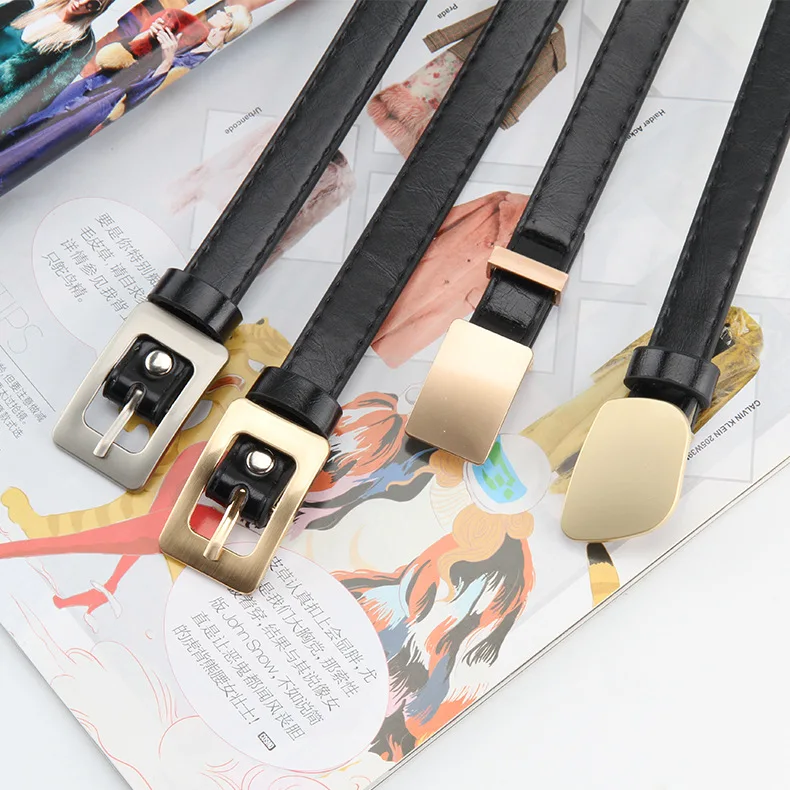 

Ремень женский из искусственной кожи, тонкий, с золотой пряжкой