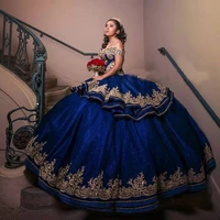 abendkleid navy blue quinceanera dress gold appliques 2022 vestidos de quincea%c3%b1eras prom dress vestido bordado mexicano