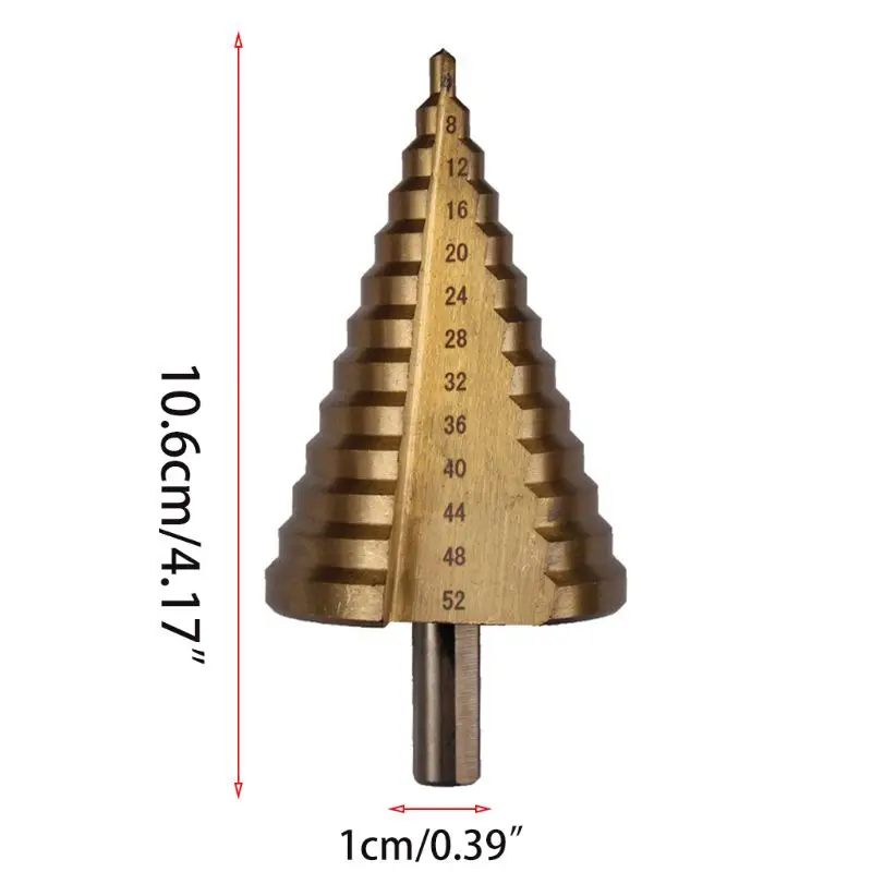

4-52mm Metric HSS Titanium Surface Step Drill Bit Set for Wood Metal Hard Materials Hole Handle Core Drilling Tool
