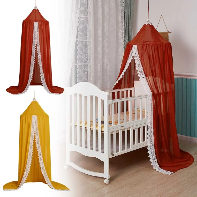 

50LE Baby Crib Cot Hanging Tent Kid Bed Canopy Mosquitoes NetLace Curtains Girl Princess Round Dome Canopy Children Play Tent