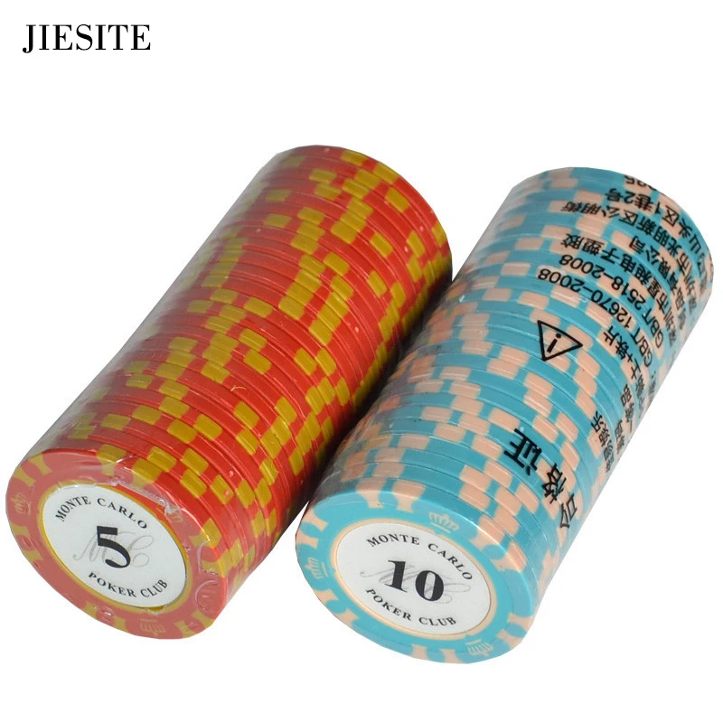 JIESITE 25 шт./компл. разные цвета, размеры: 14g казино Корона Монте Карло дизайн глины покер чип внутреннюю металлическую с отделкой Стикеры