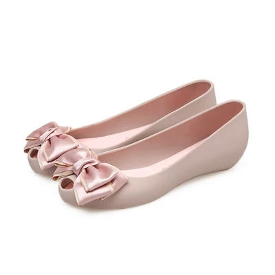 Женские пляжные туфли на плоской подошве туфли-желе с бантом и открытым носком 2020