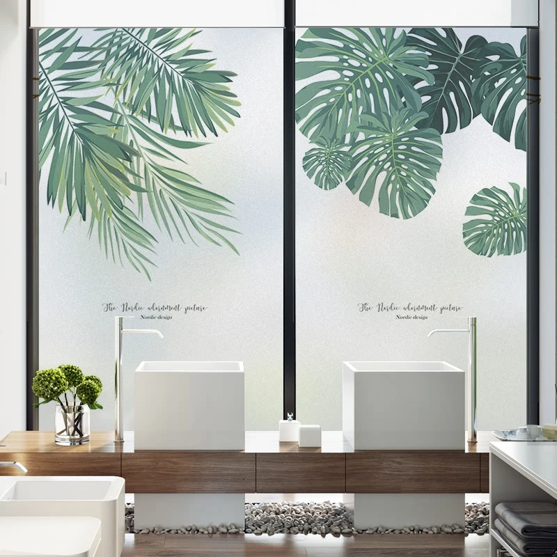 Custom Size Static Cling WIndow Film Green Leaf Pattern Sun-Block Privacy Protection Home Decoration Removable Frosted Tint-Film Custom Size Static Cling WIndow Film Green Leaf Pattern Sun-Block Privacy Protection Home Decoration Removable Frosted Tint-Film