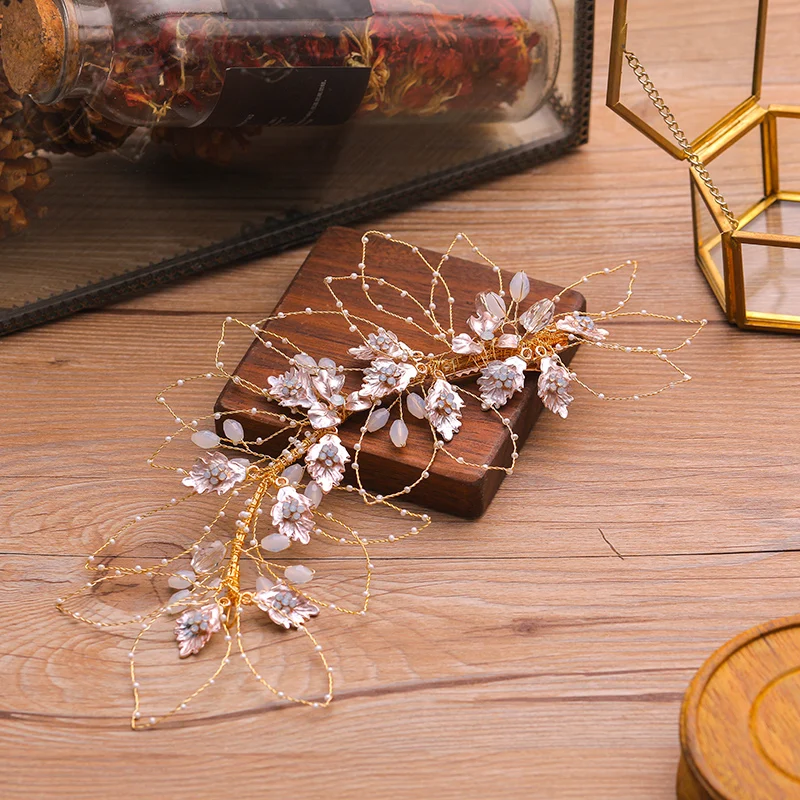 Свадебные аксессуары для волос серебро розовое золото с украшением в виде