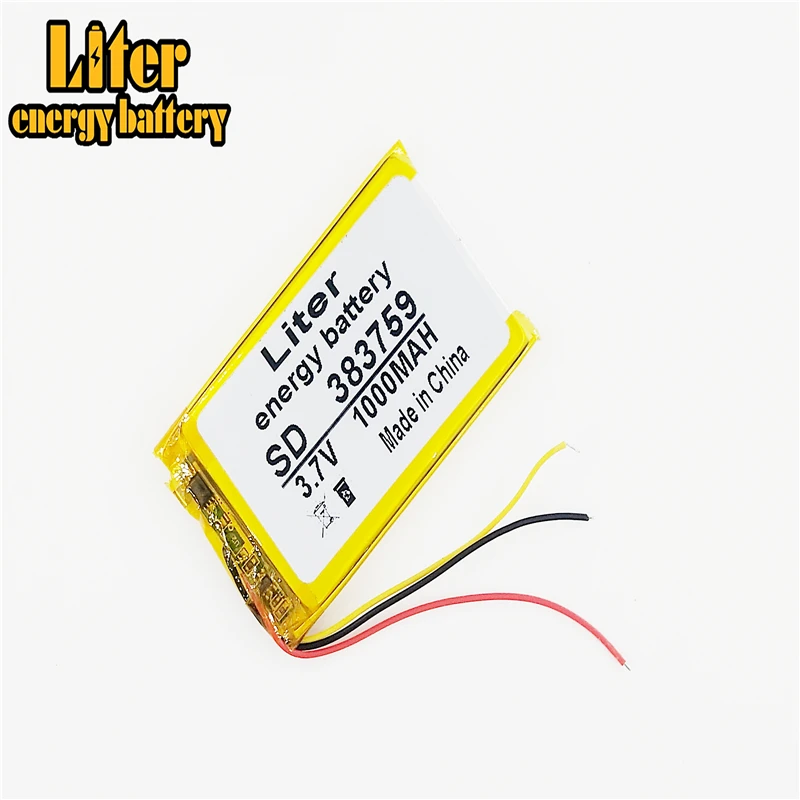 3 line 383759 3.7V 1000MAH 403759 Lithium Polymer Li-Po li ion cells For MP3 MP4 MP5 GPS mobile bluetooth Rechargeable Battery |