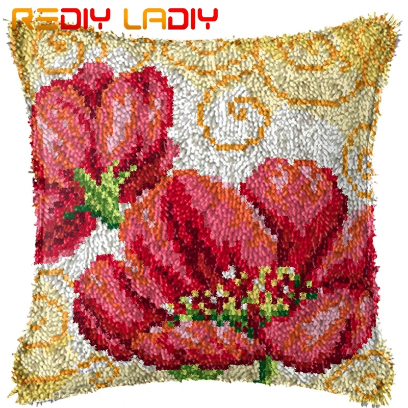 Latch Hook Cushion Two Poppy Pre-Printed Canvas Front Acrylic Yarn Crochet Pillow Case Kits Sofa Bed Pillows Home Decor | Дом и сад