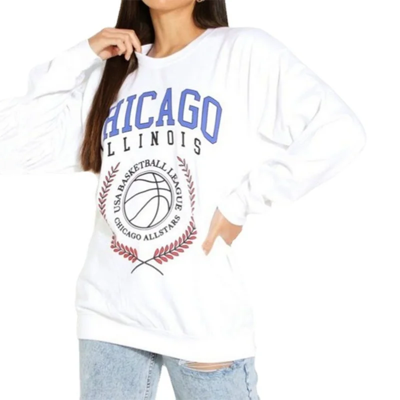 

White Letter Print Women Sweatshirt Vintage Streetwear Oversized Hoodie Long Sleeve Brand Fashion Autumn 2021 Tops England Style