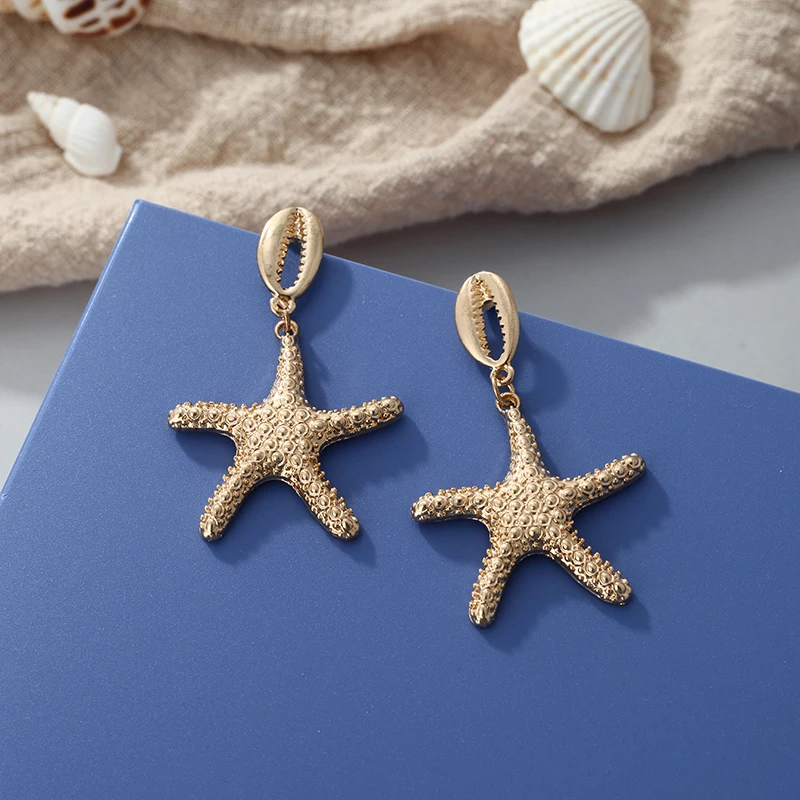 2019 корейские серьги-капли с тиснением в виде морской звезды большие золотые