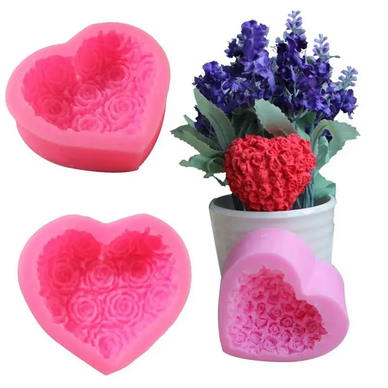 

3D Love Heart Rose Flower Resin Silicone Mold Flowers Pendant For DIY Making Jewelry
