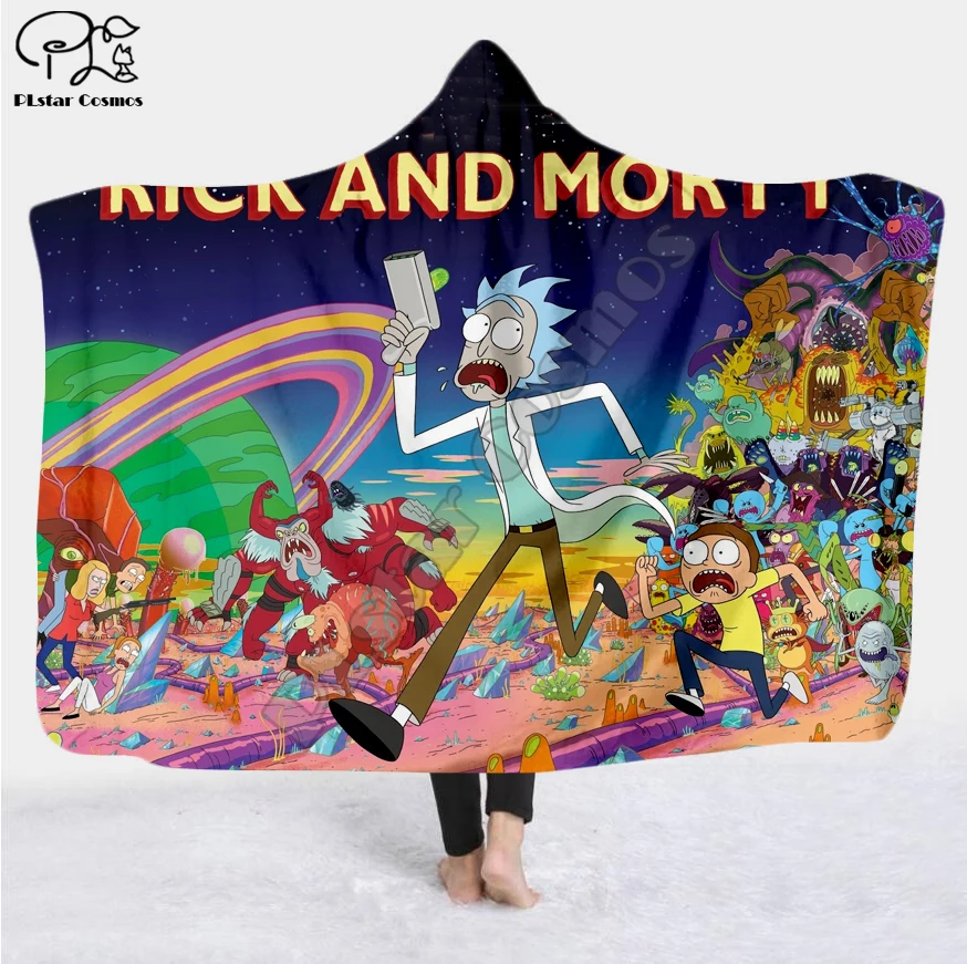 Рисунки с мультиками Rick And Morty одеяло с капюшоном 3D Полное печатное надеваемое покрывало взрослые мужчины женский кашемировый шарф стиль-5