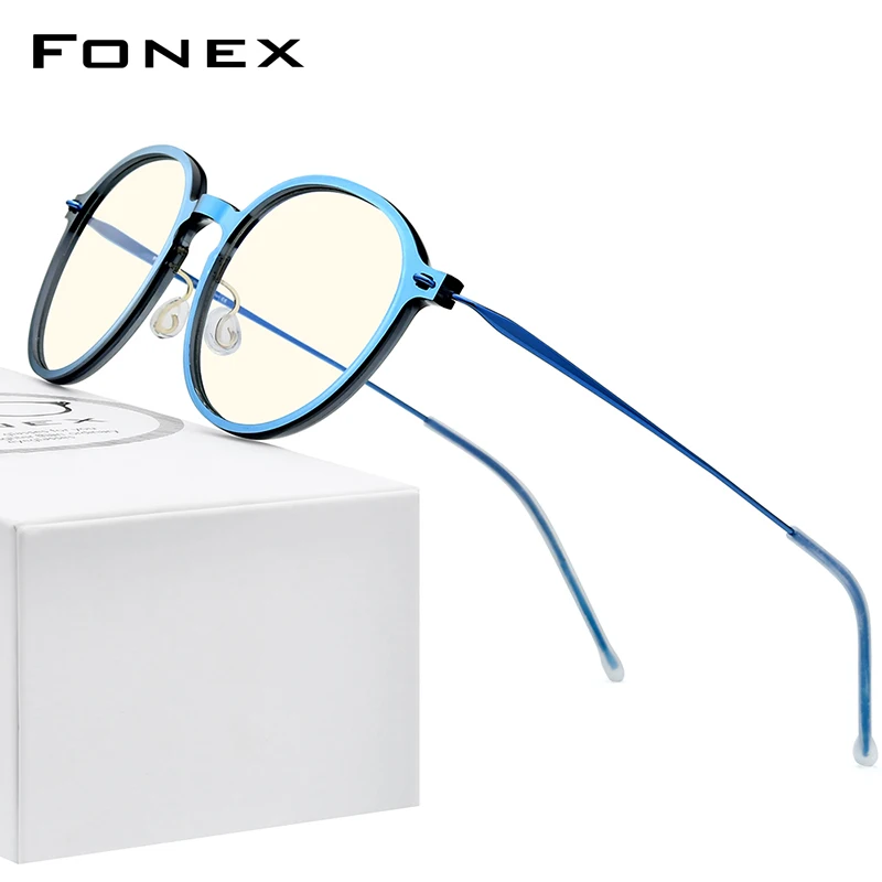 

FONEX Anti Blue Light Blocking Glasses Women 2020 New Antiblue Rays Computer Eyeglasses Men FAB019 (Nylon Frame B Titanium Arm)