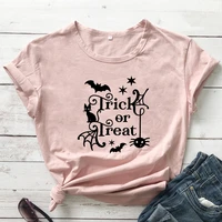 trick or treat 100 cotton t shirt cute womens graphic holiday tee shirt top aesthetic autumn halloween party gift tshirt