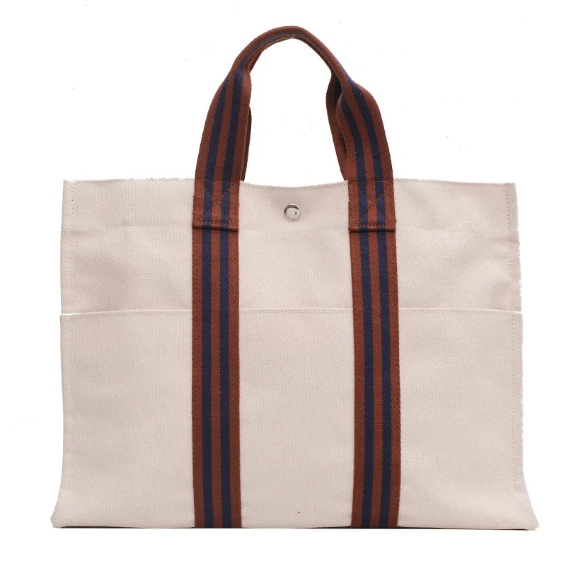 

2021 New Summer Original Wild Large-Capacity Academic Striped Contrast Canvas OneShoulder Crossbody Portable Women Briefcase Bag
