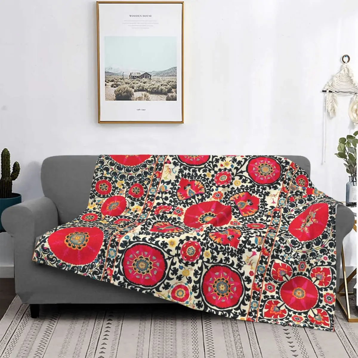 

Shakhrisyabz Suzani Uzbek Embroidery Print Throw Blanket Cozy Sleeping Bag For Boys Drop Duvet Cover Bed Plaid