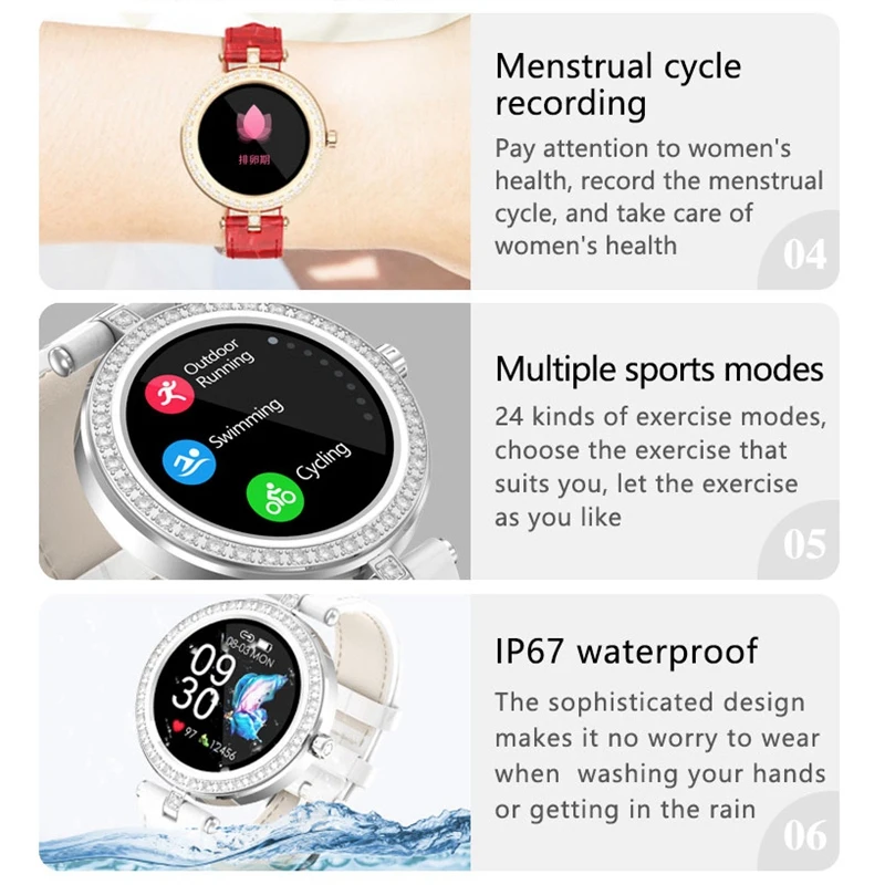 

Fashion Smart Watch Women Heart Rate Blood Pressure Monitor Pedometer Fitness Tracker Music Control Full Touch