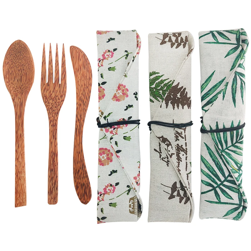 Набор столовых приборов из кокосового ореха 3 шт. натуральный экологичный нож