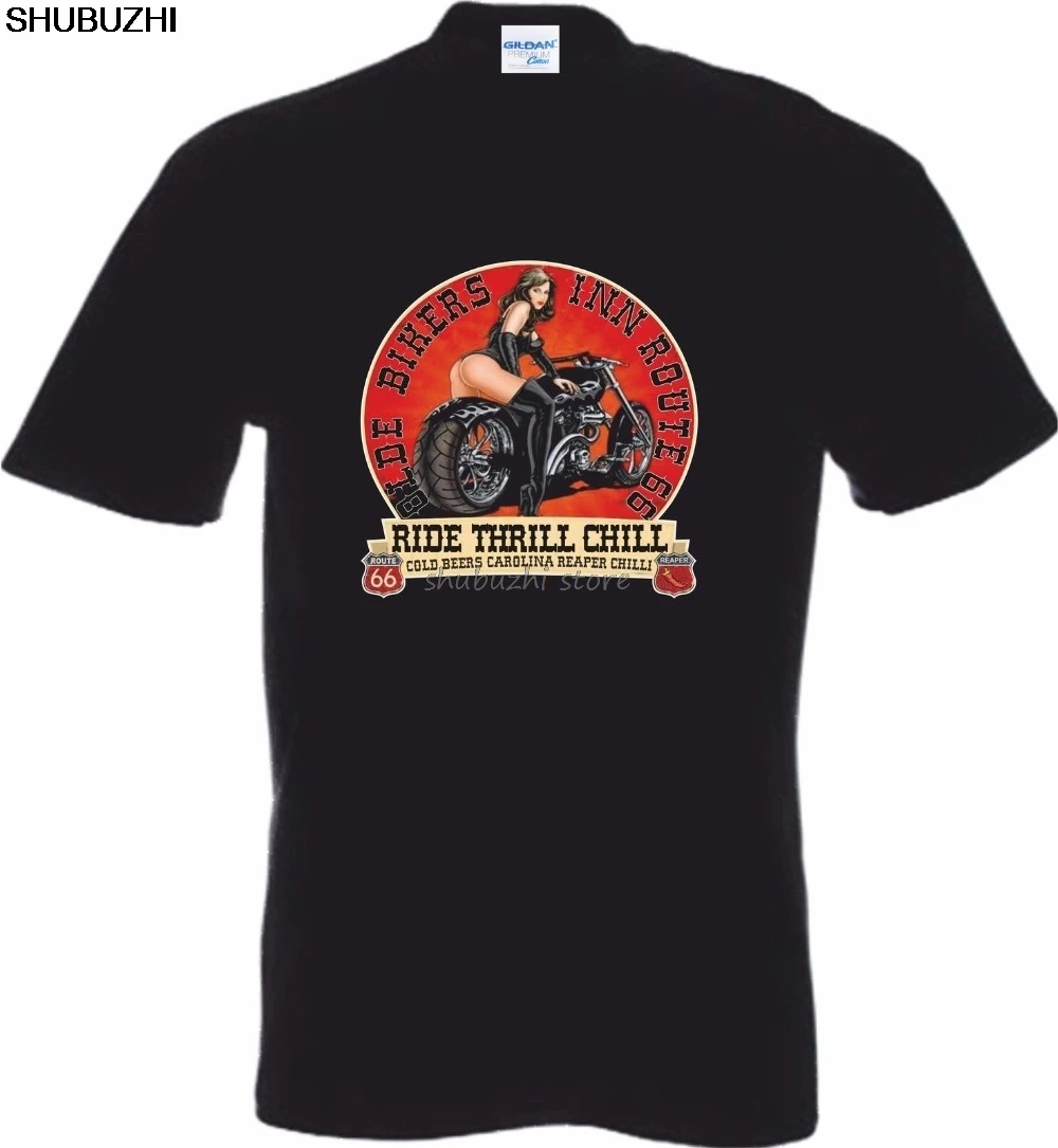 Бренд shubuzhi Мужская модная футболка из чистого хлопка для велосипедистов Inn Route 66