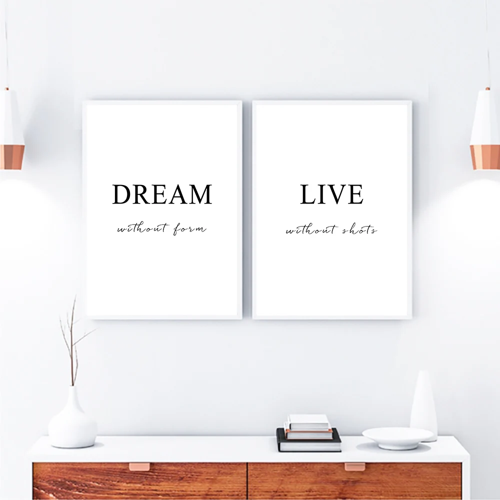 Любовь живые мечты цитаты плакат черно белый холст живопись Минималистичная