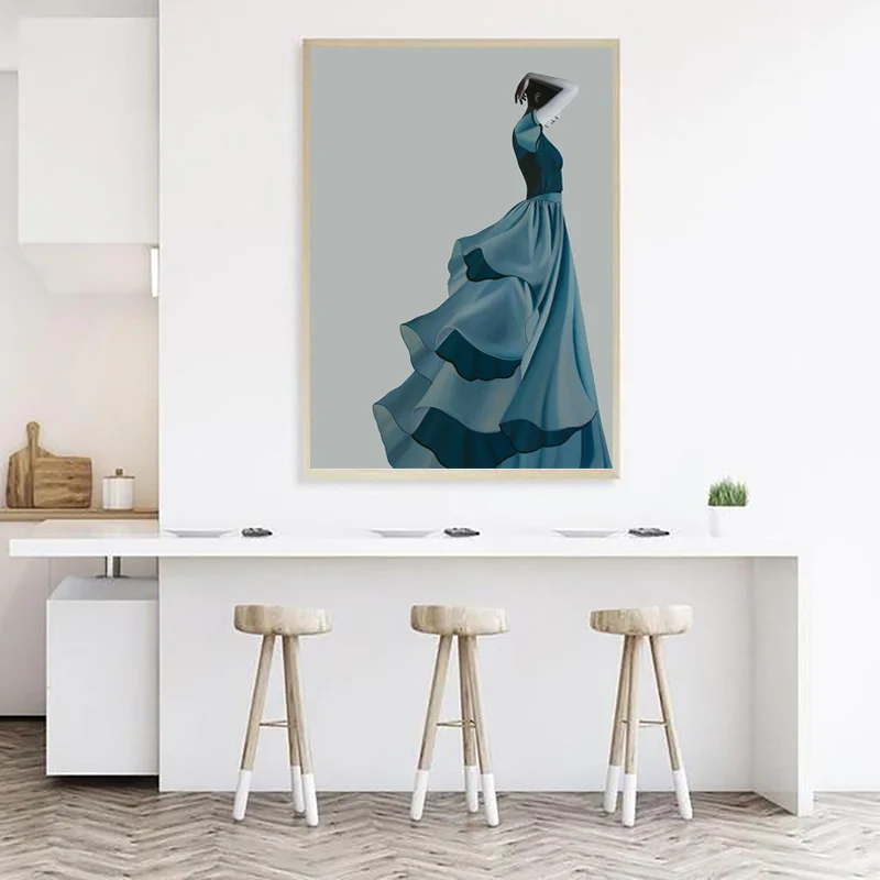 

Abstract Blue dress Girl Canvas Paintings Wall Art Prints Poster Living Room Decor Decorative Paintings Wall Home Decor