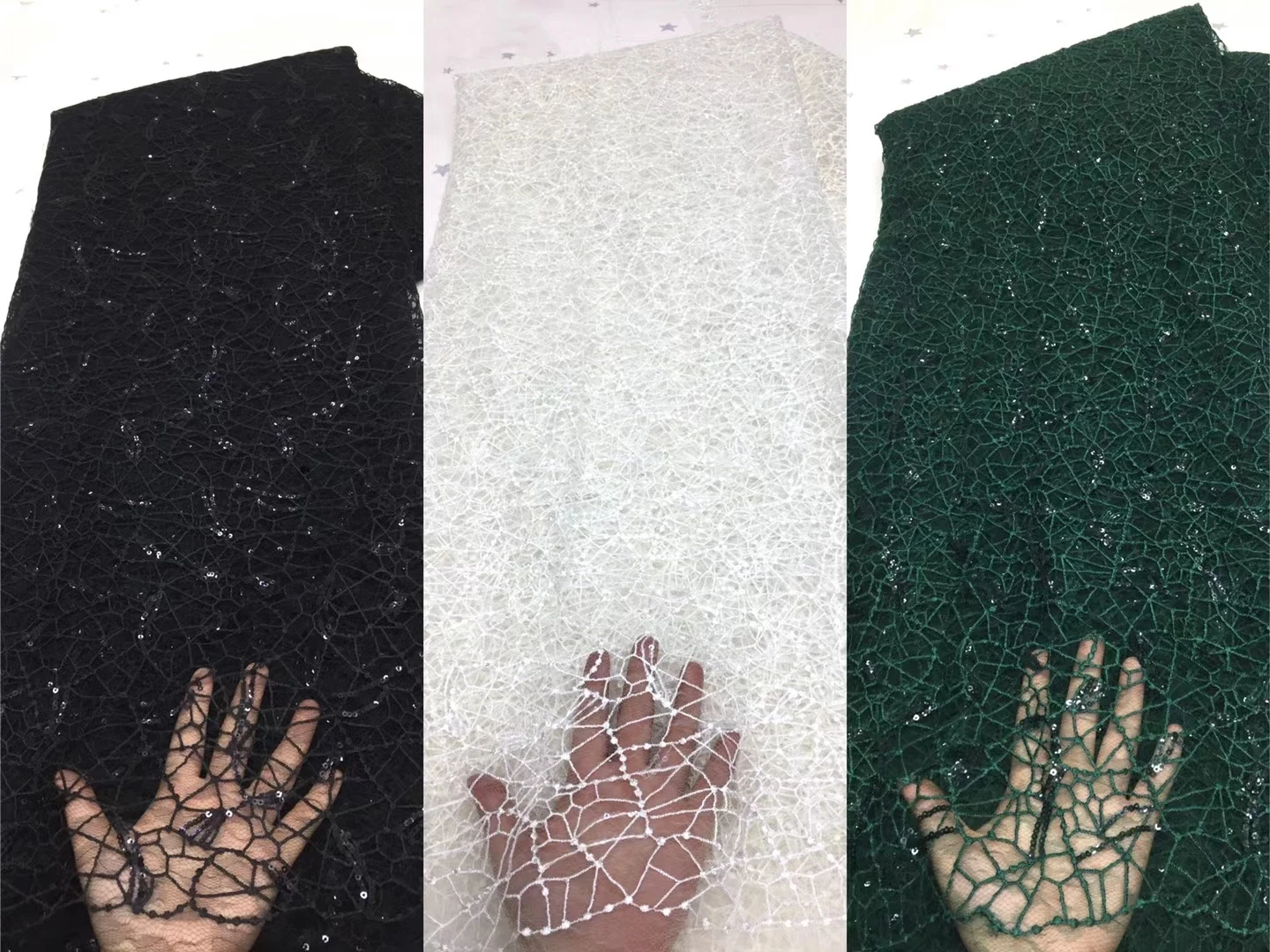 

New 2021 African Sequence lace fabric Green Mesh fabric French Net lace fabric with Sequins Tulle fabric lace Party