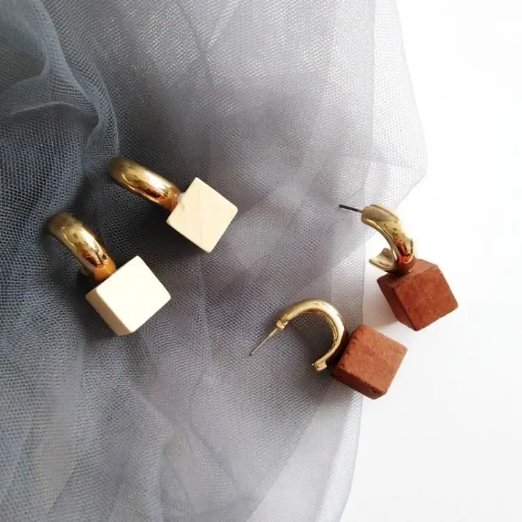 Geometric Wood Earring Vintage Korean Wooden Colorful C Shape Earrings | Украшения и аксессуары