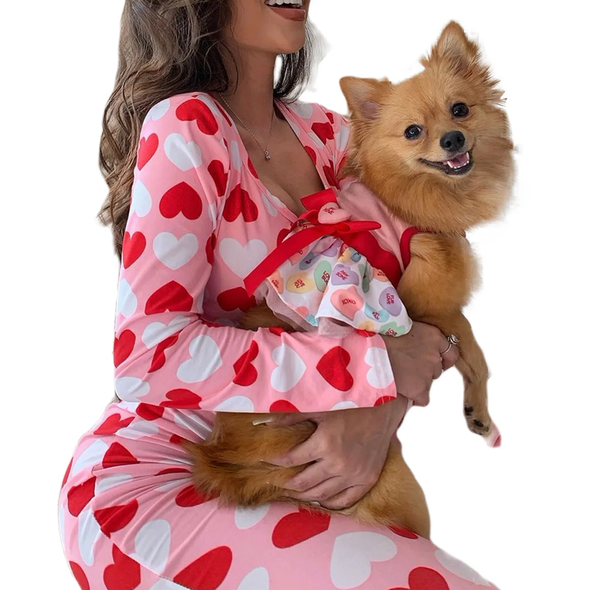 

Autumn Spring Women One Piece Pajama lovely Heart Fashion Cartoon Printed Long-Sleeved Trousers Jumpsuit Sleepwear