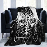 gothic witchy butterfly moth blanket mystical moth skull dead head throw blanket black and white goth dorm bedspread soft cozy