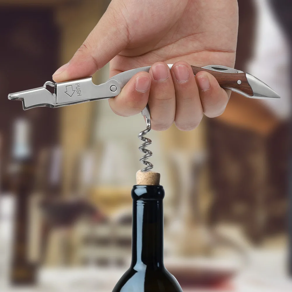 

Stainless Steel Doubled Hinged Corkscrew Waiters Wine Key Beer Bottle Opener With Foil Cutter