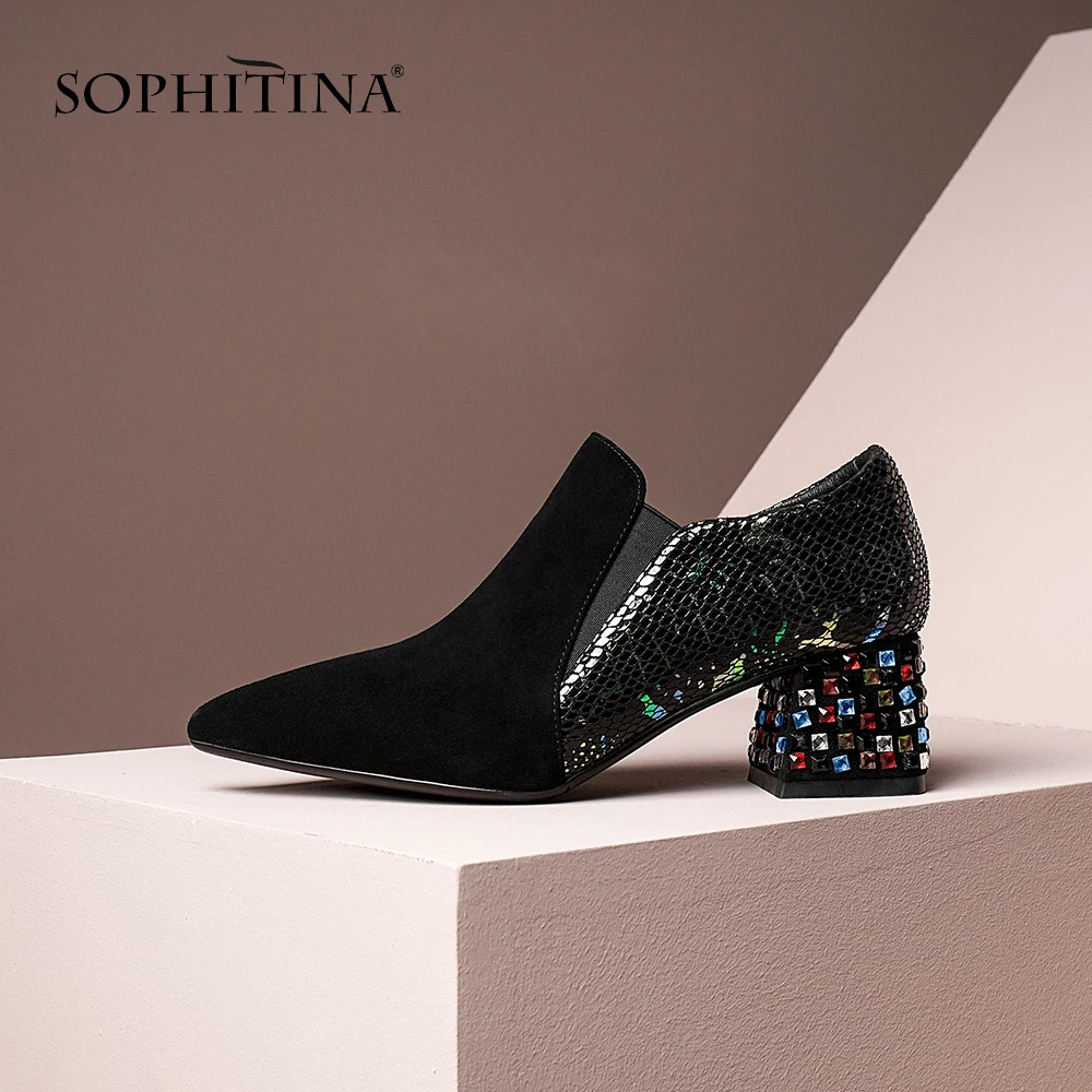 Женские Лоскутные туфли SOPHITINA элегантные эластичные дизайнерские лодочки без