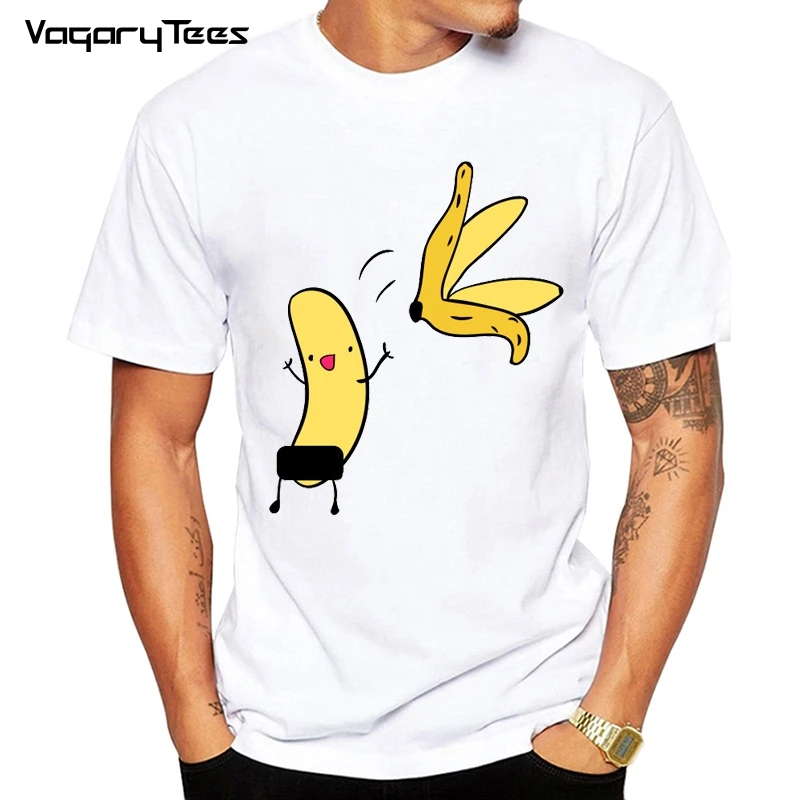 Casual Funny T-Shirt men Naked Banana Cartoon Print Short Sleeve O-Neck T Shirt men Summer Humor Joke Tee Shirt Homme Summer Top
