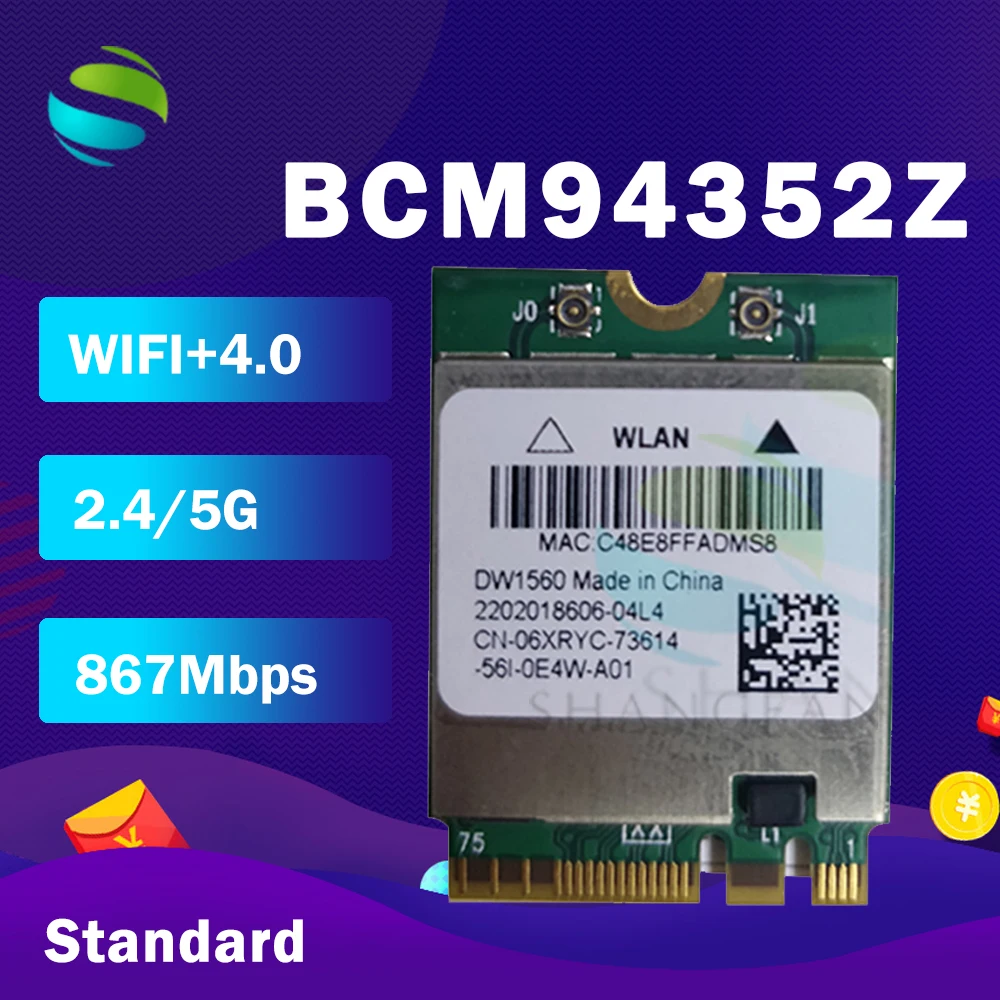 BCM94352Z BCM94352 DW1560 NGFF 867 Мбит/с 802.11ac Bluetooth 4 0 Wlan карта|wlan card|bluetooth cardbcm94352z ngff |