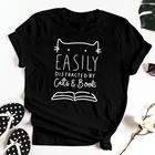 Футболка с легким отвлечением от кошек и книг, забавные Женские топы для чтения и книг, футболки, милая кошка, подарок для мамы, футболка, футболка