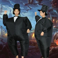 adult fat man black business suit inflatable costume funny blow up jumpsuit halloween christmas fancy dress up cosplay party