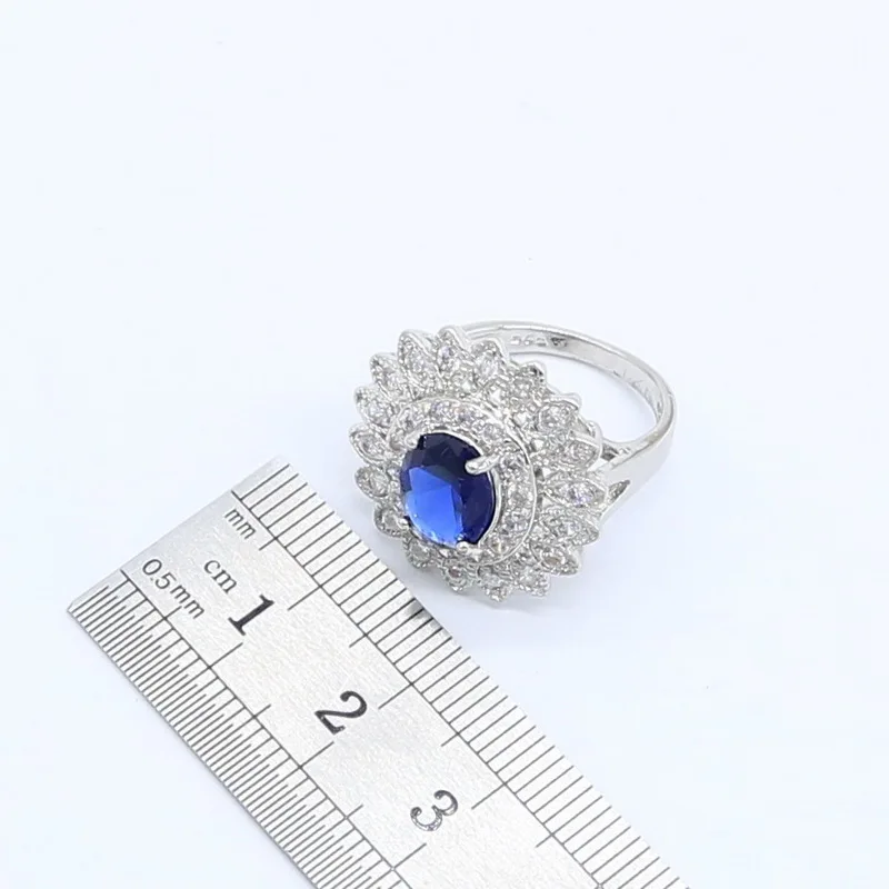 Натуральный голубой Сапфир Топаз Белый Циркон Серебро 925 Ювелирные наборы для