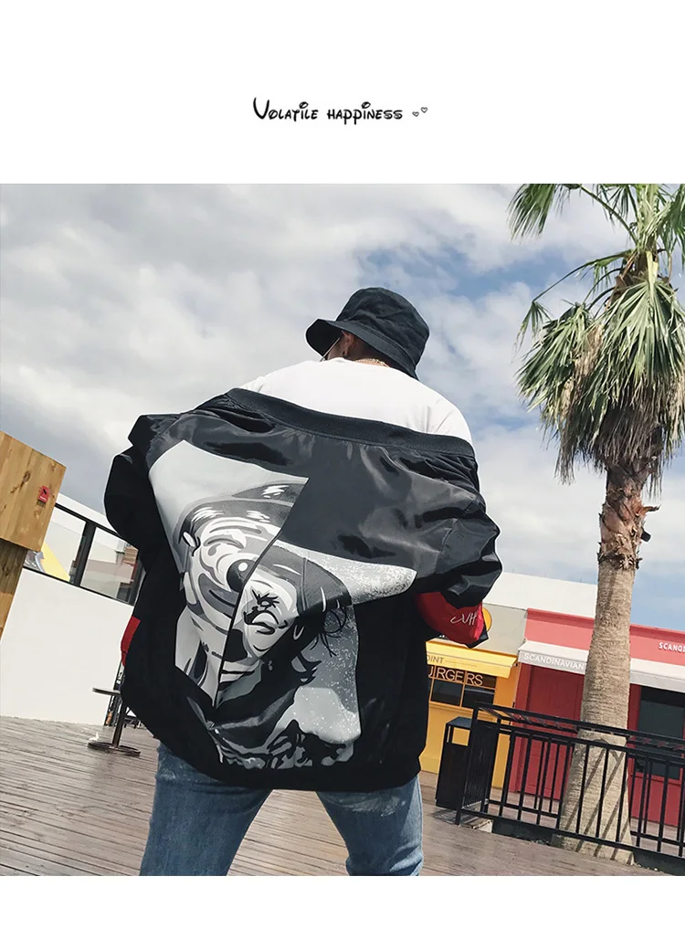 

Winter Men's Jacket Clown Printed V-neck Long Sleeve Breathable Zipper Hip-hop Personality Male Large Size Coat