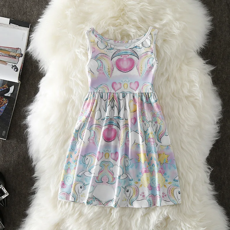 Summer Girls Dresses Mouse Unicorn Flower Print Cotton Clothes for Birthday Party Princess Baby | Детская одежда и обувь